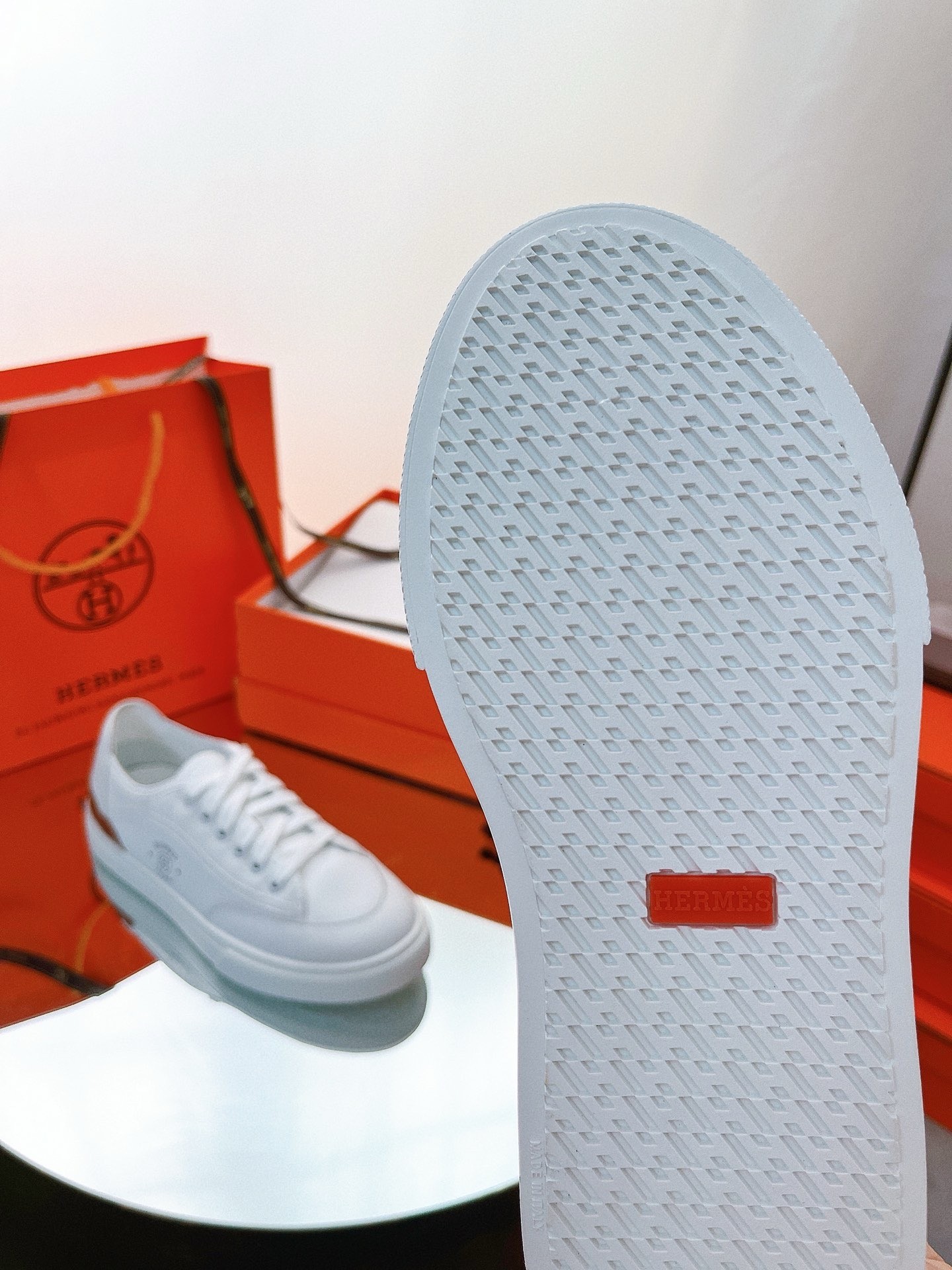 Hermes Men's Get Sneakers in White Calfskin