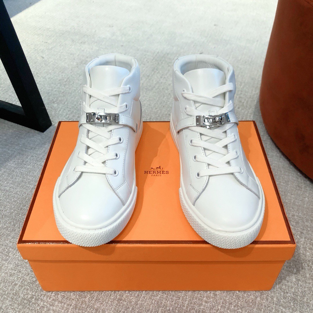 Hermes Men's Daydream High-top Sneakers in White Leather