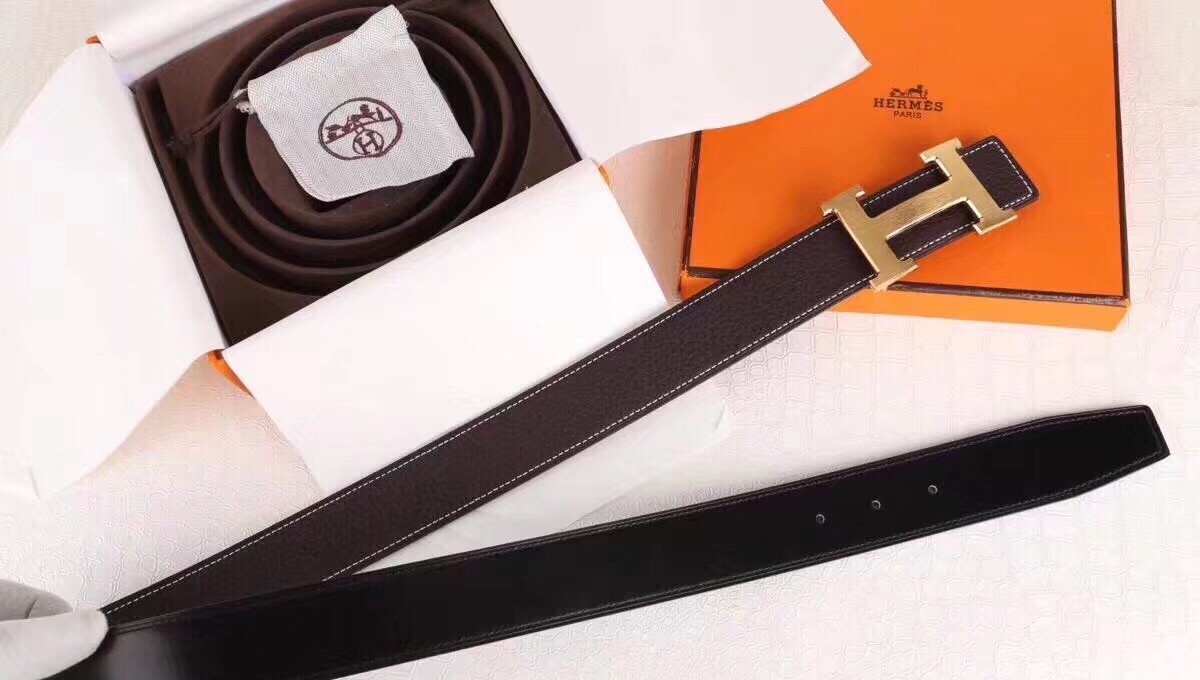 Hermes H Belt Buckle & Chocolate Clemence 32 MM Strap