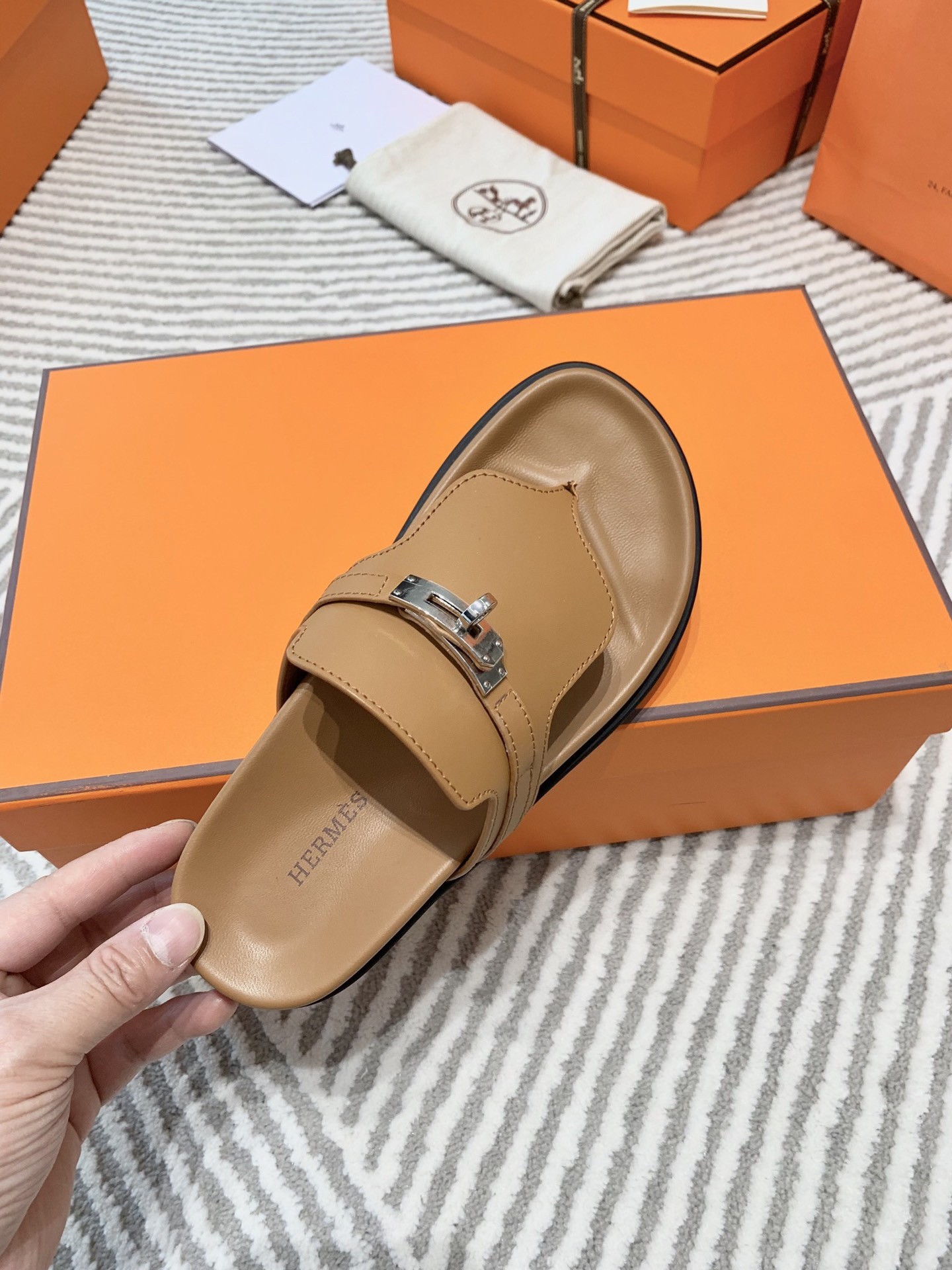 Hermes Empire Sandals in Brown Calfskin