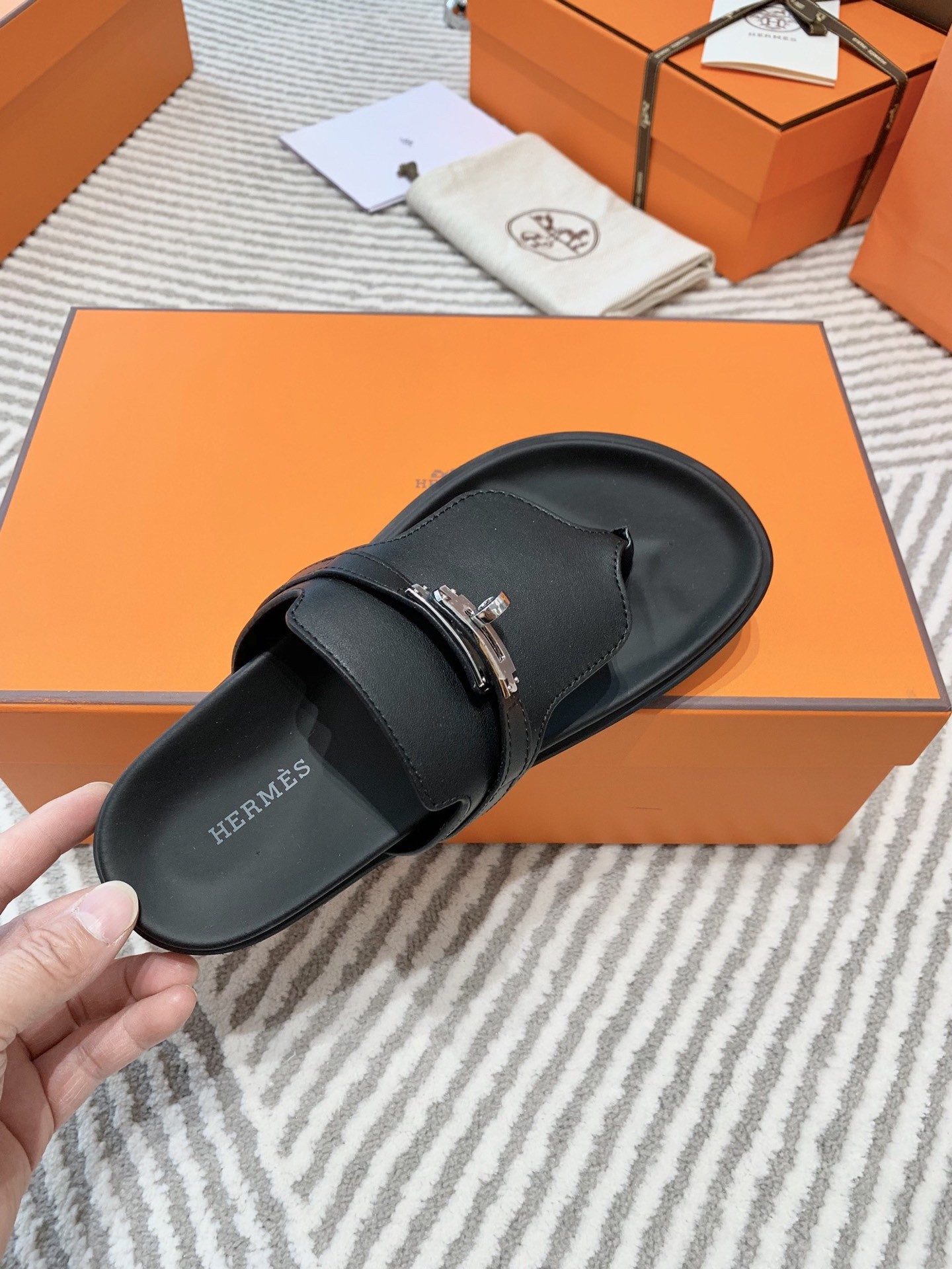 Hermes Empire Sandals in Black Calfskin