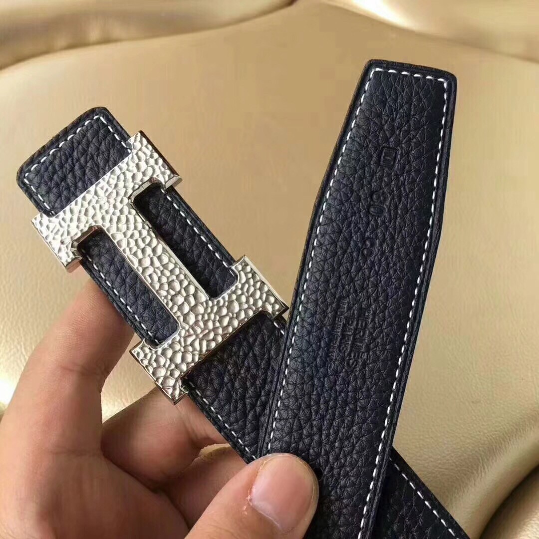 Hermes H Belt Buckle & Noir Clemence 32 MM Strap