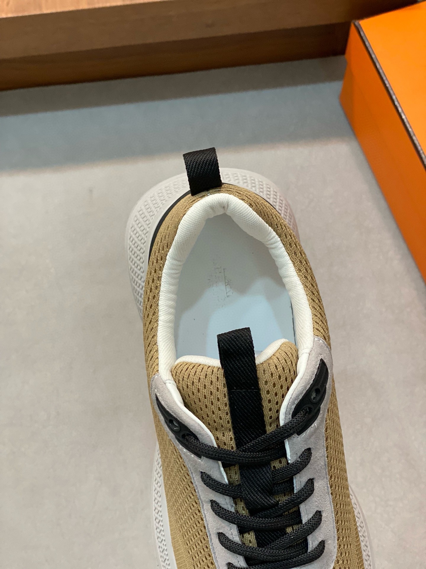 Hermes Heros Sneakers in Khaki Technical Knit