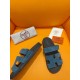 Hermes Men's Chypre Sandals in Blue Suede Calfskin