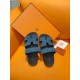 Hermes Men's Chypre Sandals in Blue Suede Calfskin