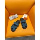 Hermes Women's Chypre Sandals In Blue Suede Calfskin