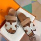 Hermes Women's Chypre Sandals In Canvas with Brown Leather