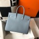 Hermes Blue Lin Clemence Birkin 35cm Bag