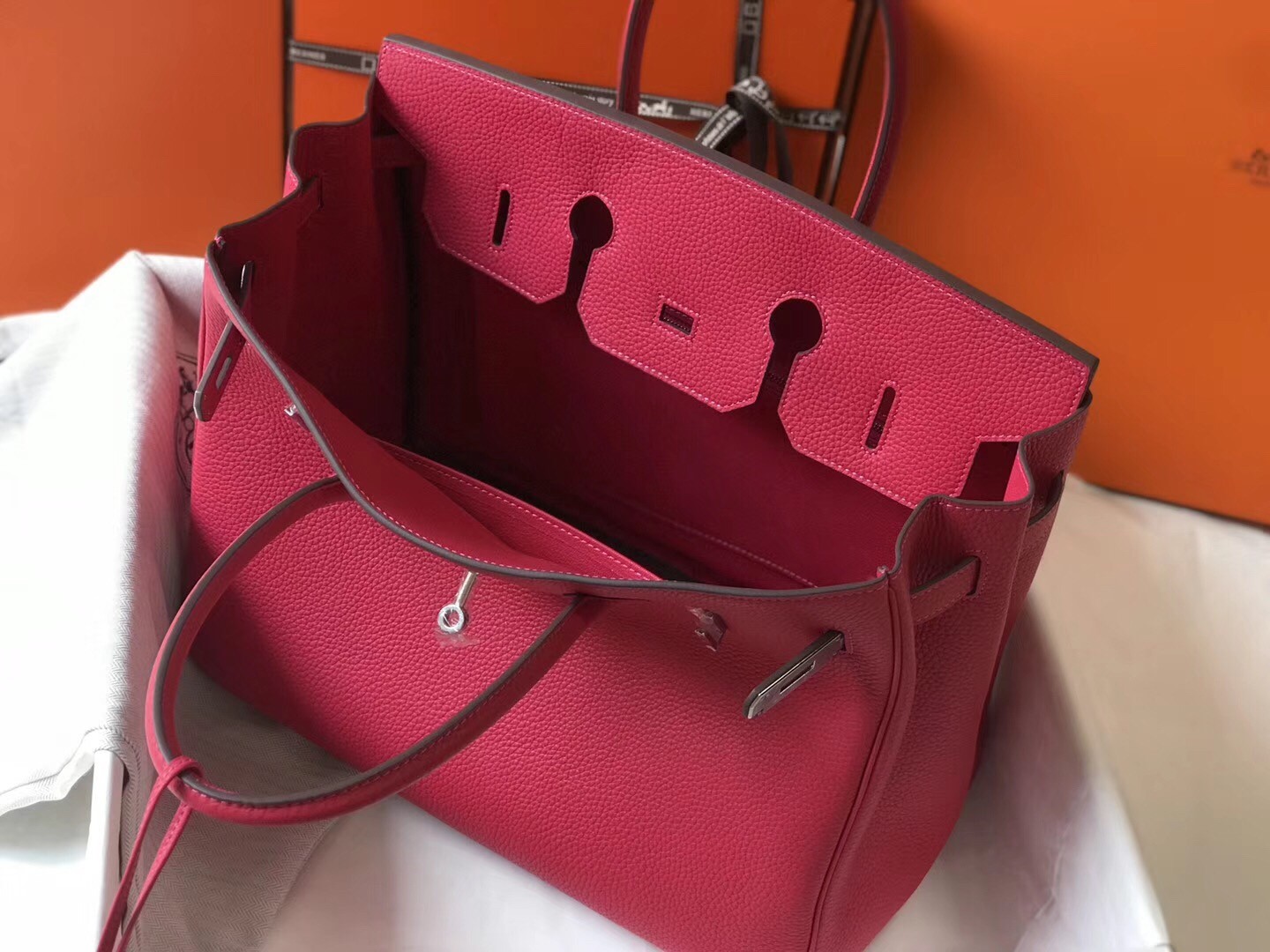 Hermes Rose Red Clemence Birkin 35cm Bag