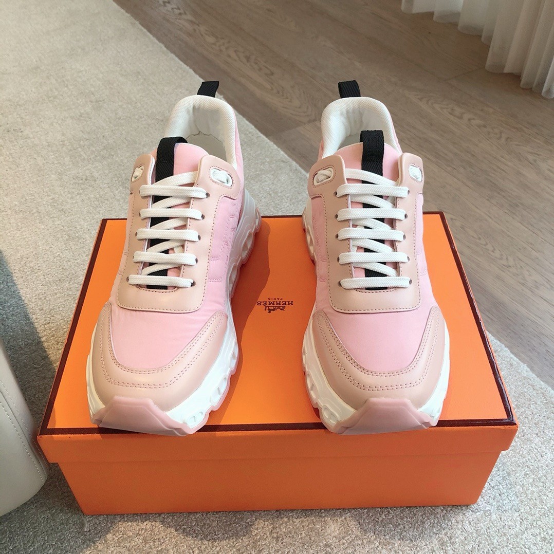 Hermes Women's Impulse Sneakers in Pink Fabric and Leather