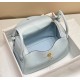 Hermes Lindy 26cm Bag In Blue Brume Clemence Leather GHW