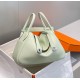 Hermes Lindy 30cm Bag In Vert Fizz Clemence Leather PHW