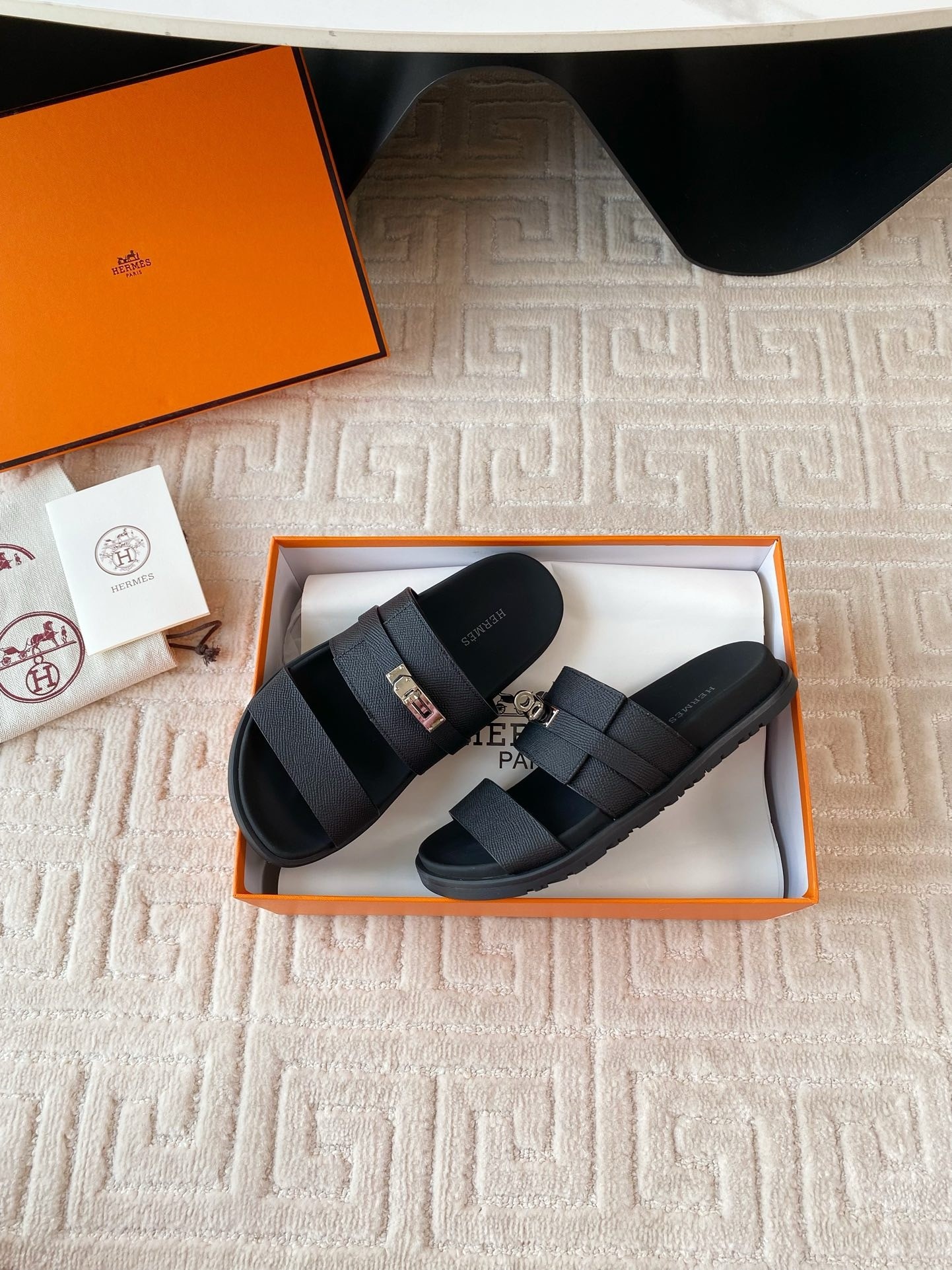 Hermes Men's Jackson Sandal in Black Epsom Calfskin