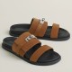 Hermes Men's Jackson Sandal in Brown Suede Leather