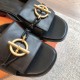 Hermes Women's Isle Sandals in Black Leather