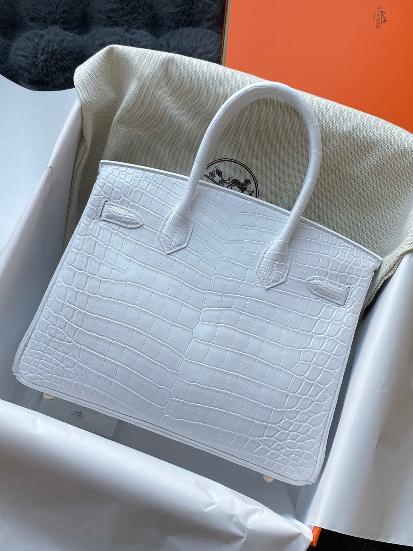 Hermes Birkin 30 Handmade Bag In White Crocodile Niloticus Matte Skin