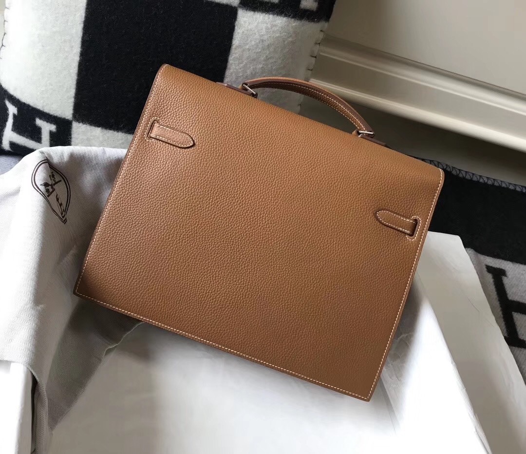 Hermes Kelly Depeche 34 Briefcase In Brown Calfskin