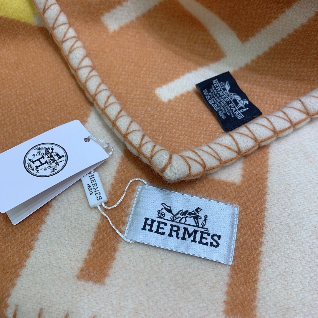 Hermes Avalon H Club Blanket in Terre Cuite/Yellow Cashmere