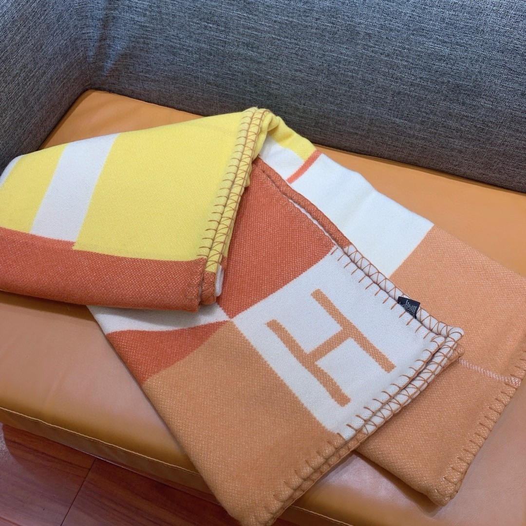 Hermes Avalon H Club Blanket in Terre Cuite/Yellow Cashmere