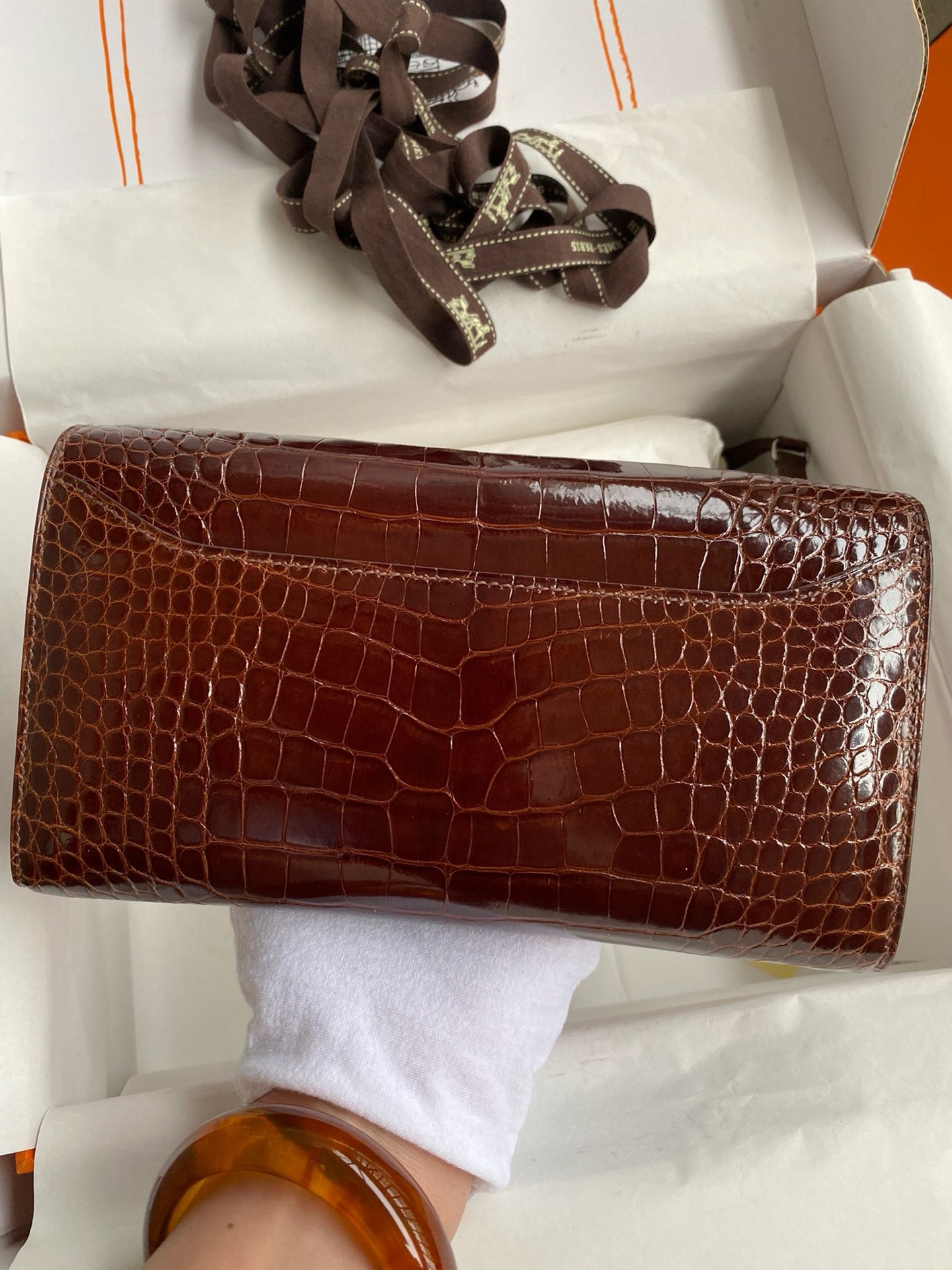 Hermes Constance To Go Wallet in Dark Brown Shiny Alligator Leather