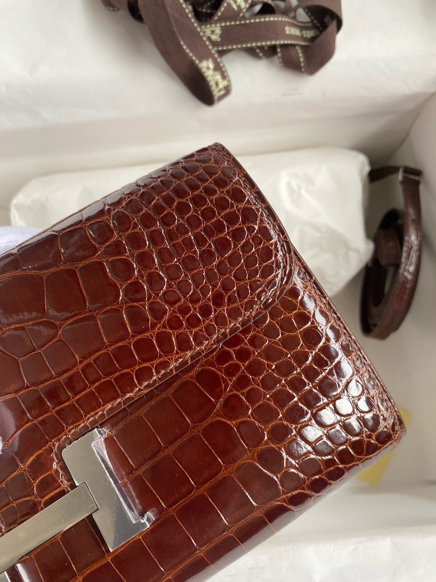 Hermes Constance To Go Wallet in Dark Brown Shiny Alligator Leather