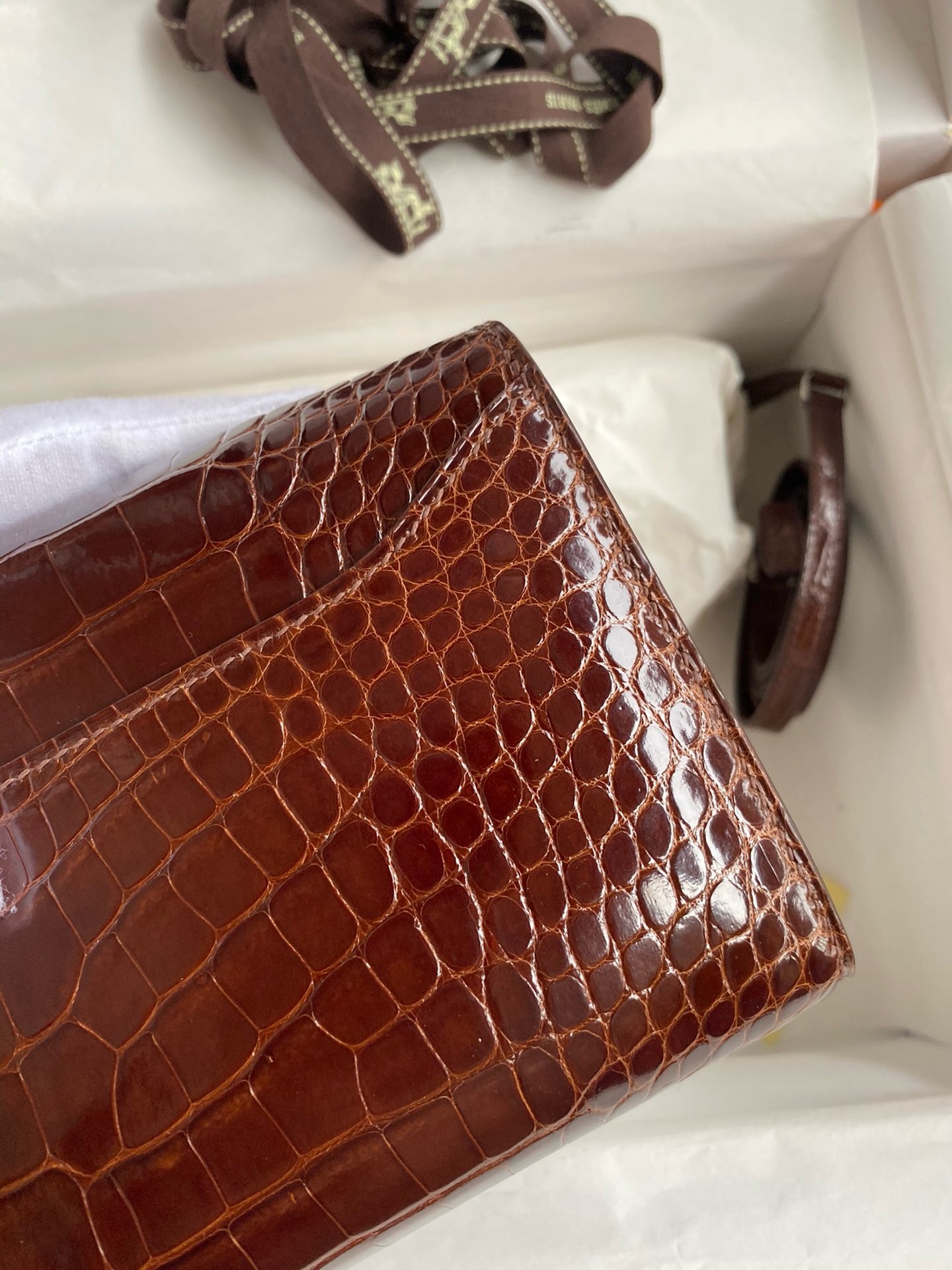 Hermes Constance To Go Wallet in Dark Brown Shiny Alligator Leather