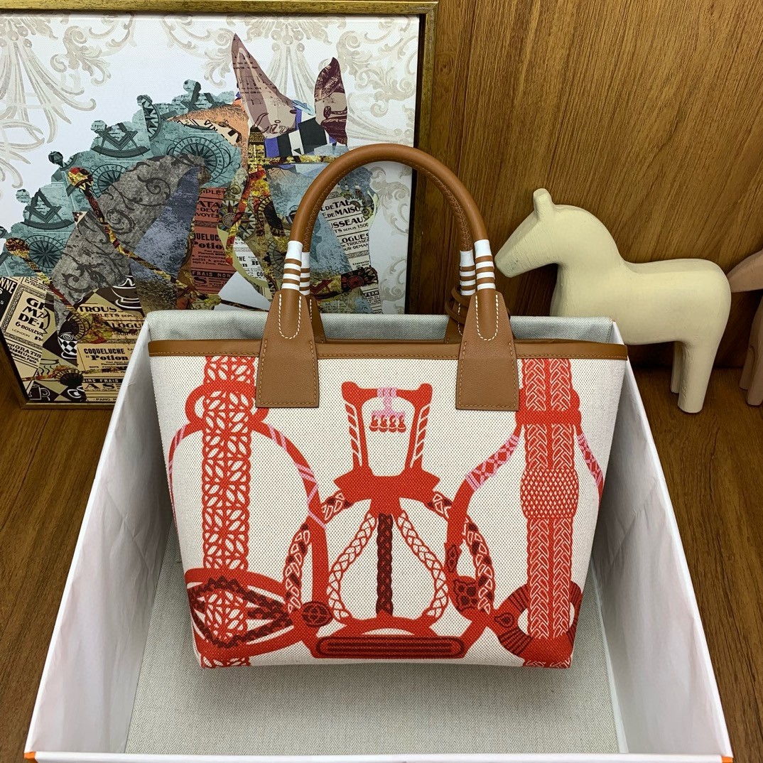 Hermes Steeple 25 Bag in H Plume Canvas with Fantaisie d'Etriers