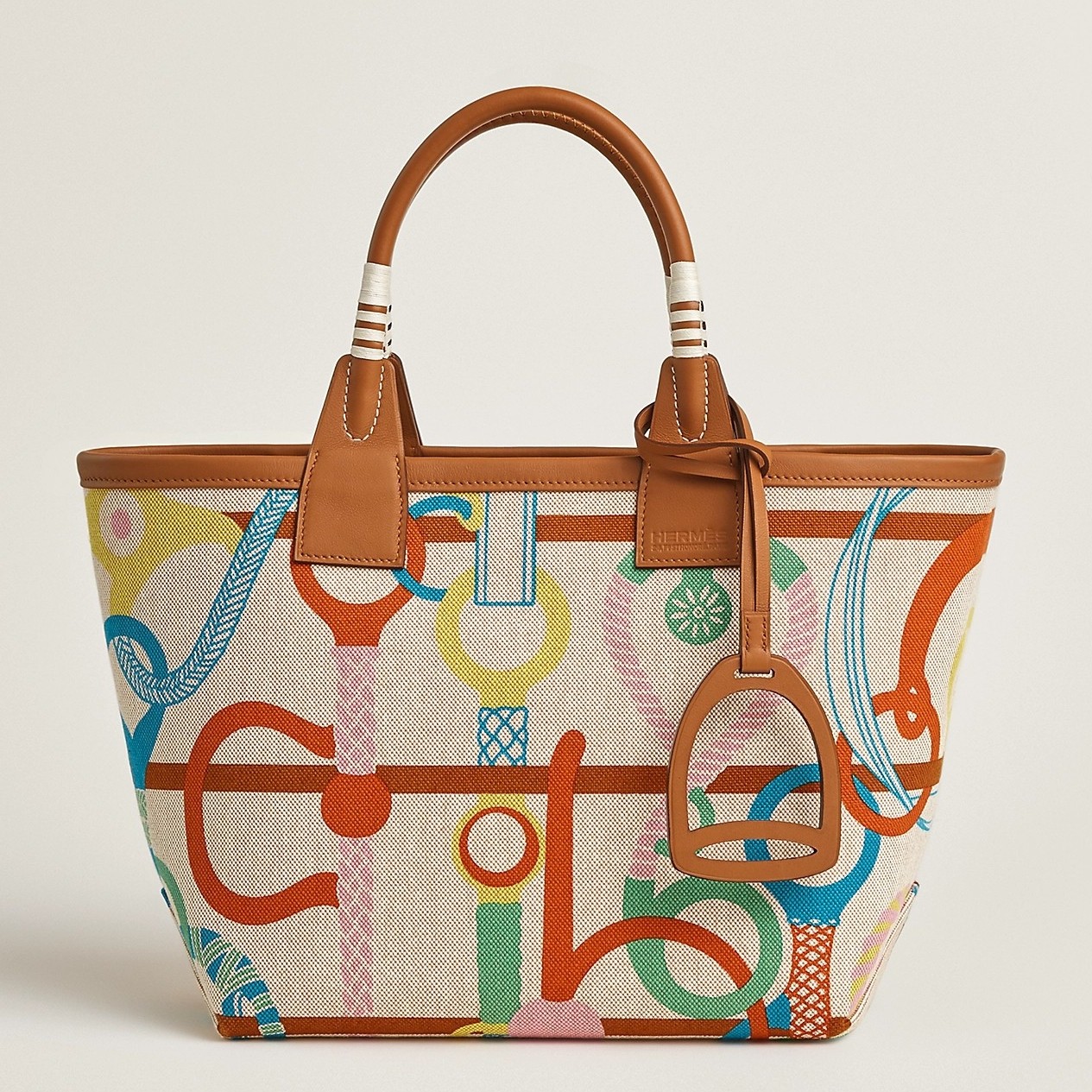 Hermes Steeple 25 Bag in H Plume Canvas with Clic Clac Panoplie Equestre