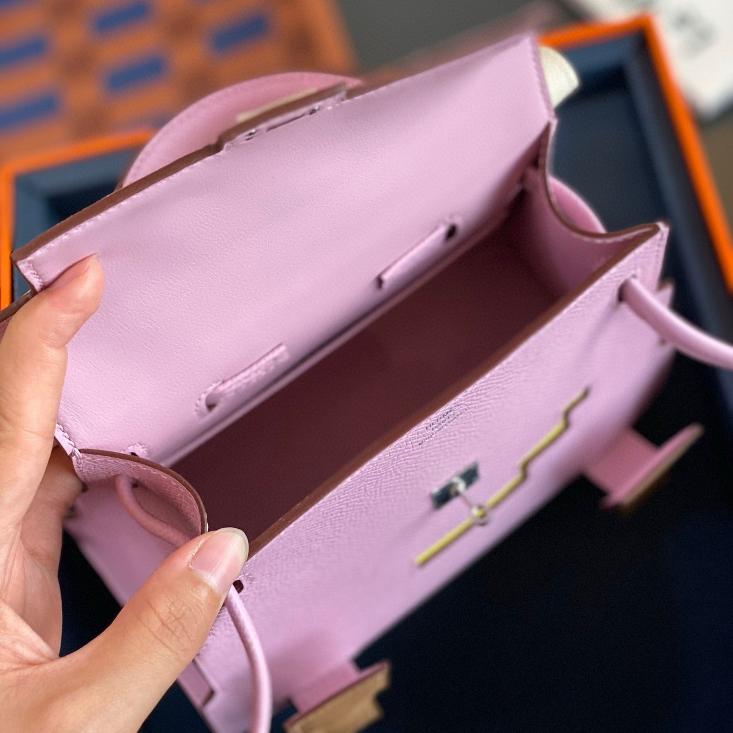 Hermes Kelly Doll Picto Bag in Mauve Sylvestre Epsom Calfskin