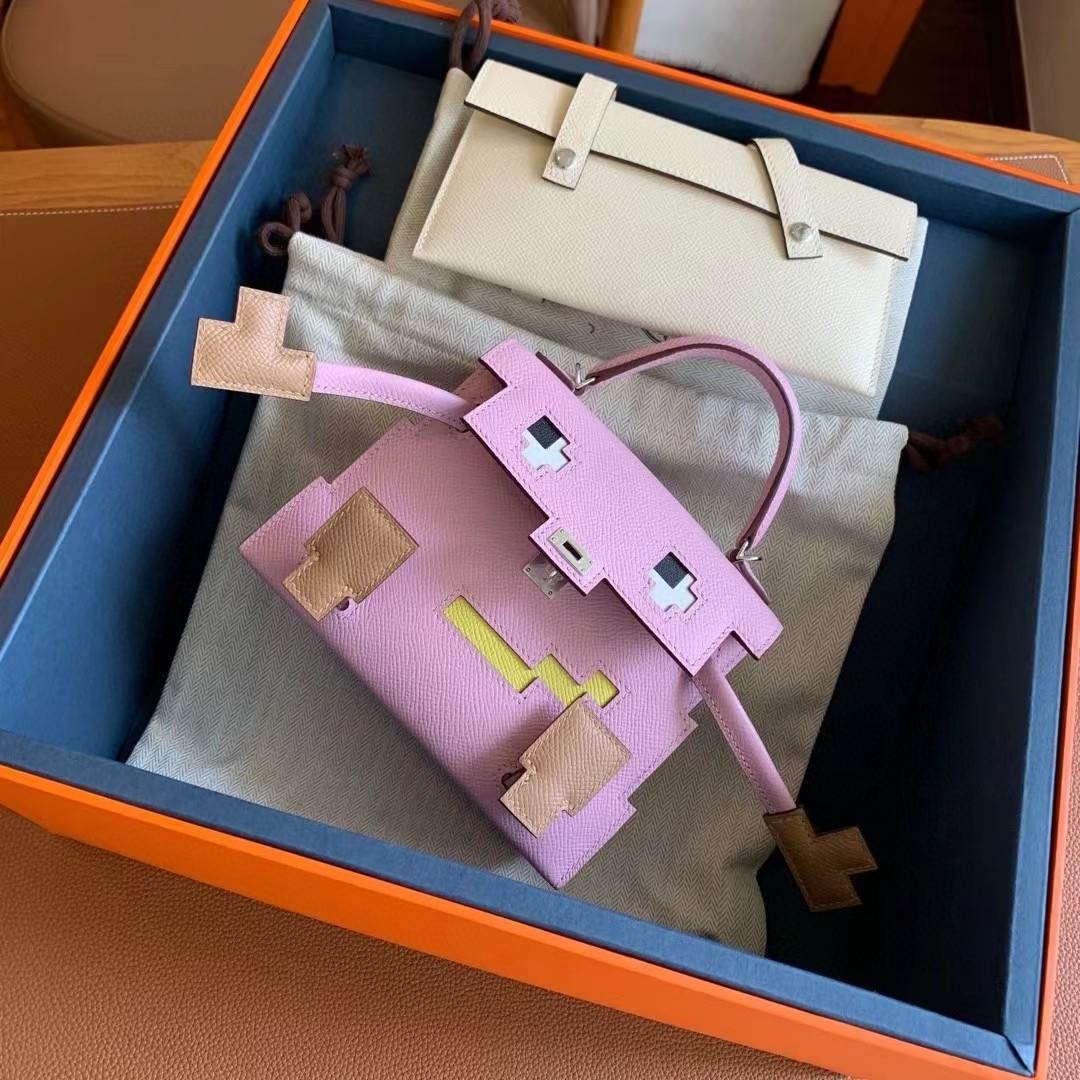 Hermes Kelly Doll Picto Bag in Mauve Sylvestre Epsom Calfskin