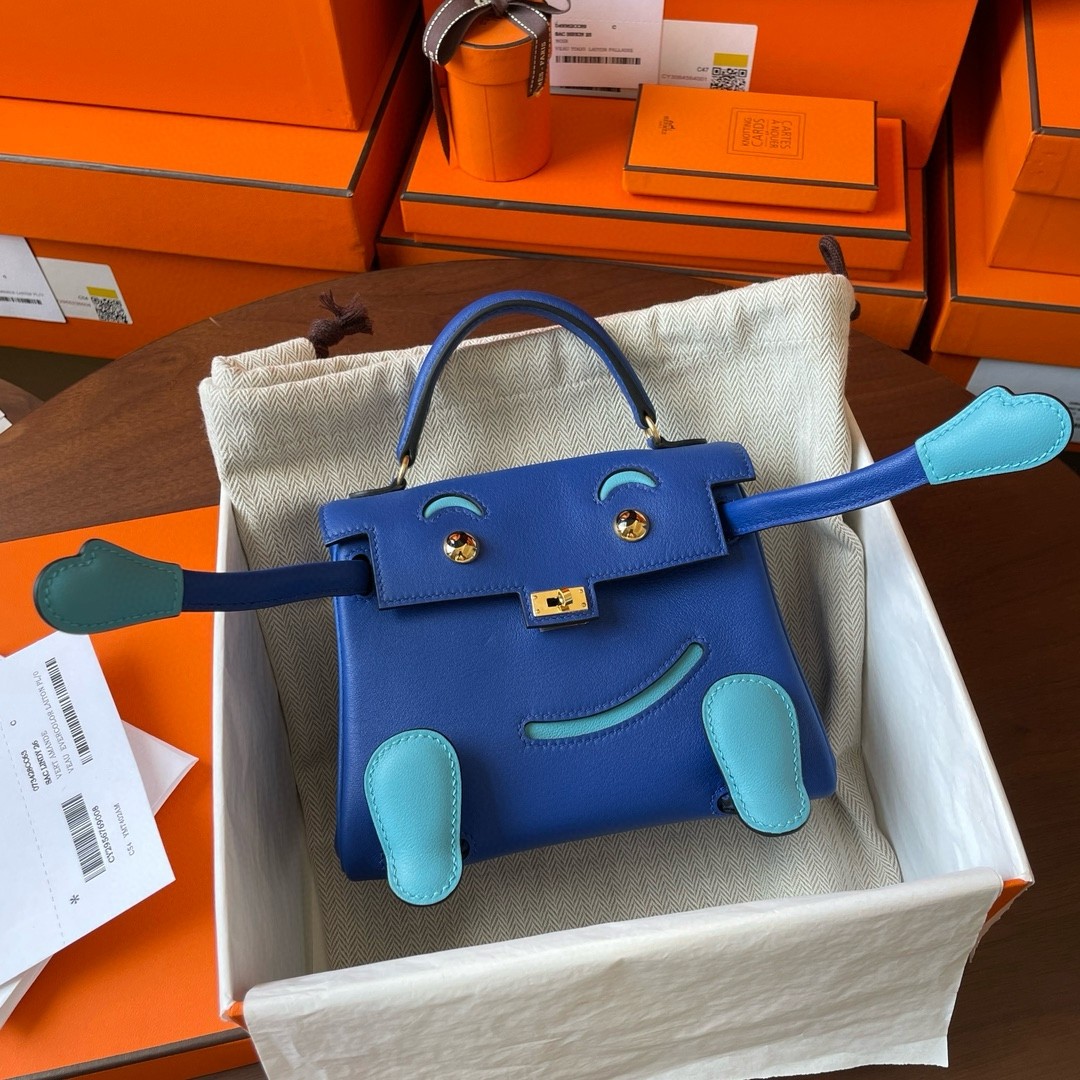 Hermes Kelly Doll Quelle Idole Bag in Blue Swift Calfskin