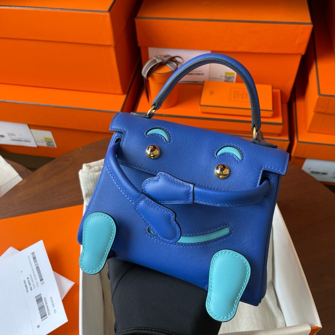 Hermes Kelly Doll Quelle Idole Bag in Blue Swift Calfskin