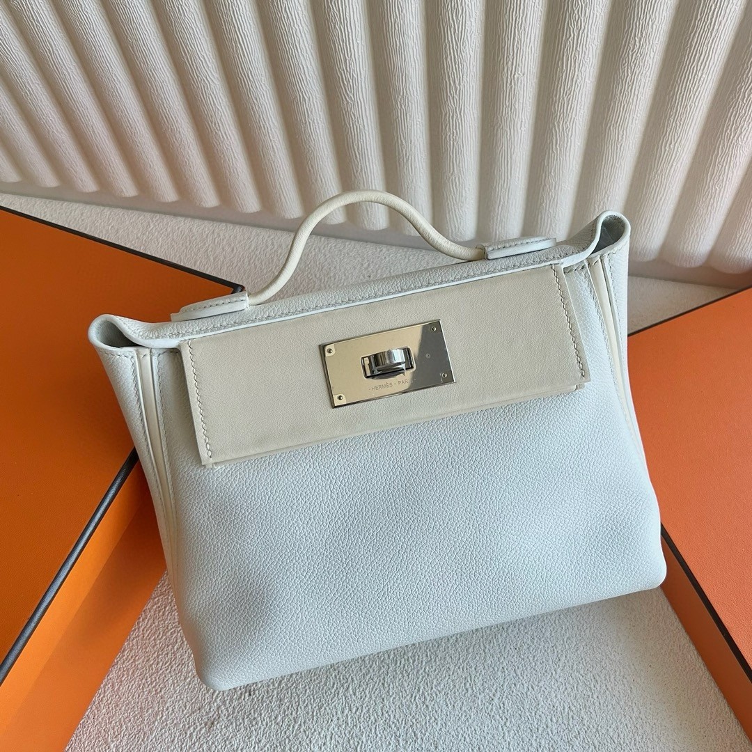 Hermes 24/24 Mini 21 Handmade Bag in White Evercolor Leather