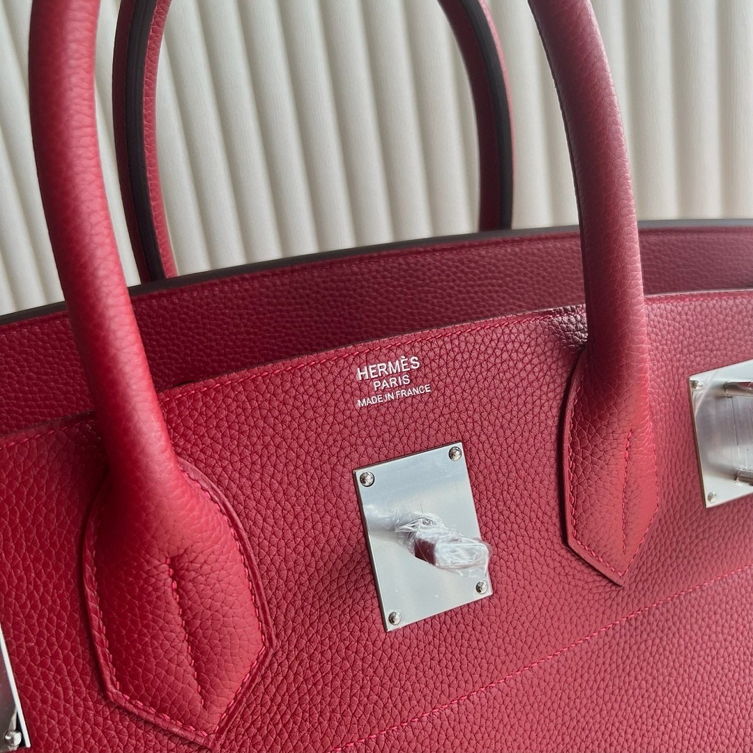 Hermes HAC Birkin 40 Handmade Bag in Red Clemence Leather