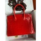 Hermes Birkin 25 Handmade Bag In Red Crocodile Niloticus Shiny Skin