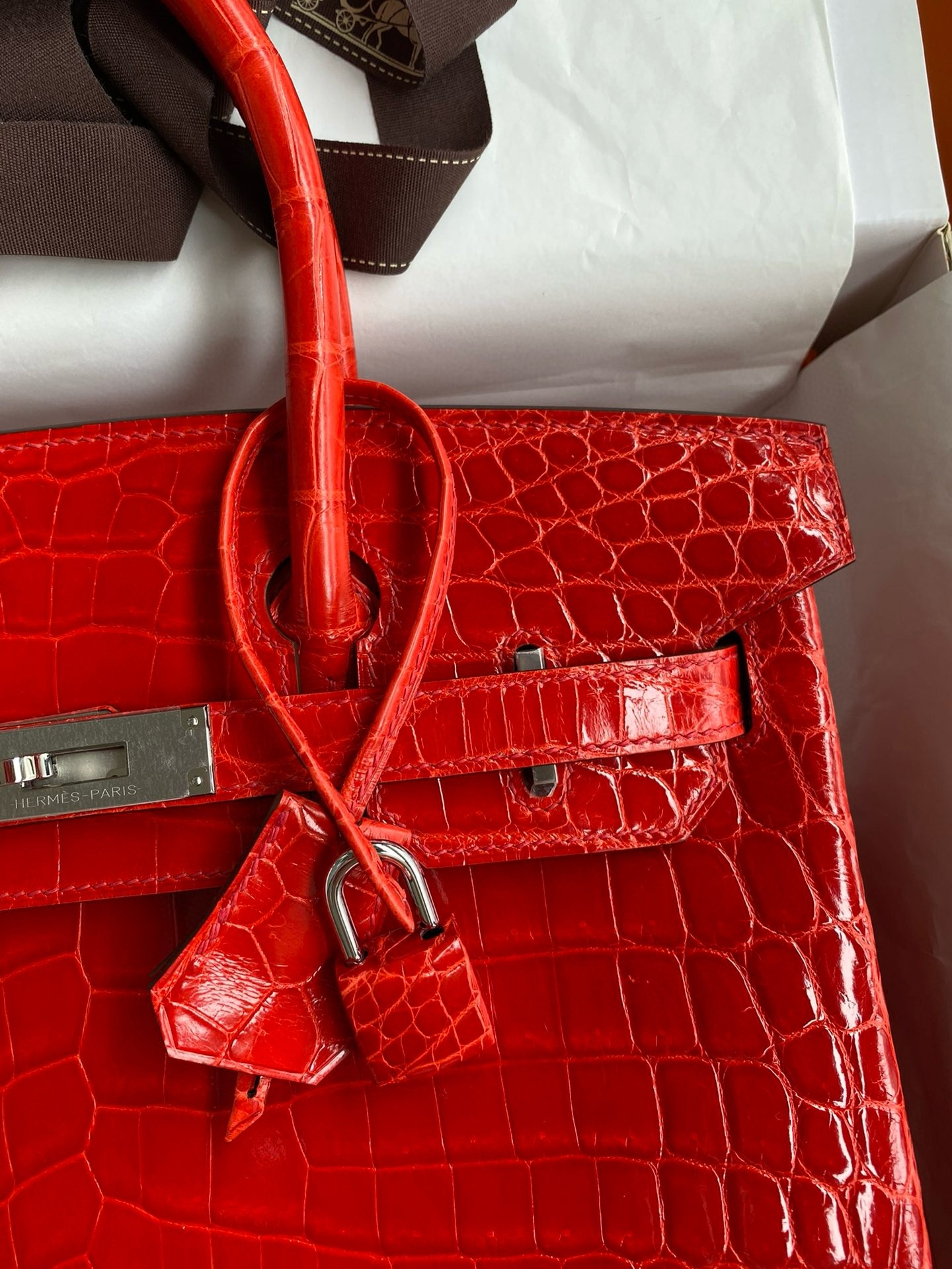 Hermes Birkin 25 Handmade Bag In Red Crocodile Niloticus Shiny Skin