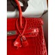 Hermes Birkin 25 Handmade Bag In Red Crocodile Niloticus Shiny Skin