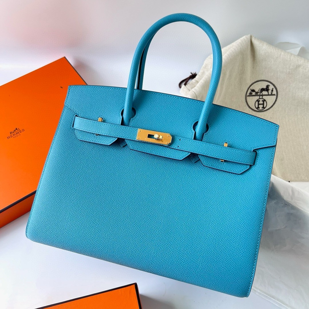 Hermes Birkin 25 Sellier Handmade Bag In Celeste Epsom Calfskin