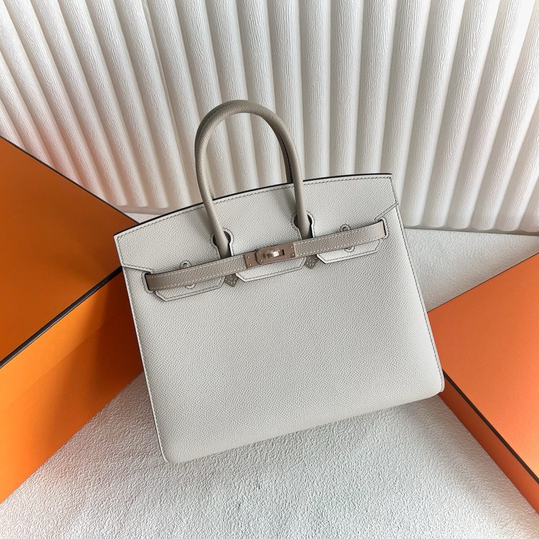 Hermes HSS Birkin 25 Sellier Bag in Craie and Grey Epsom Calfskin