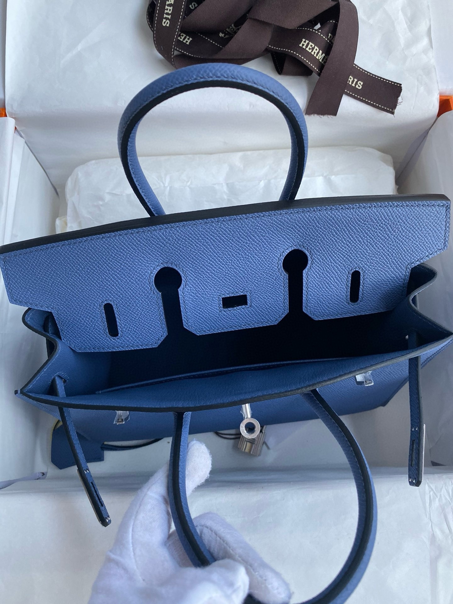 Hermes Birkin 25 Sellier Handmade Bag in Blue Brighton Epsom Calfskin