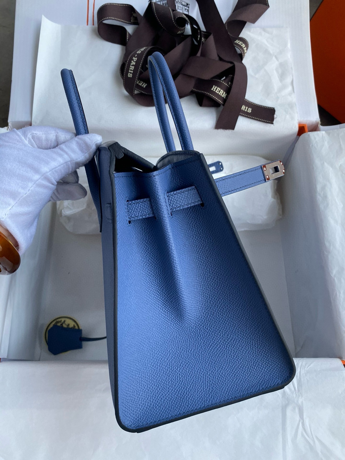 Hermes Birkin 25 Sellier Handmade Bag in Blue Brighton Epsom Calfskin