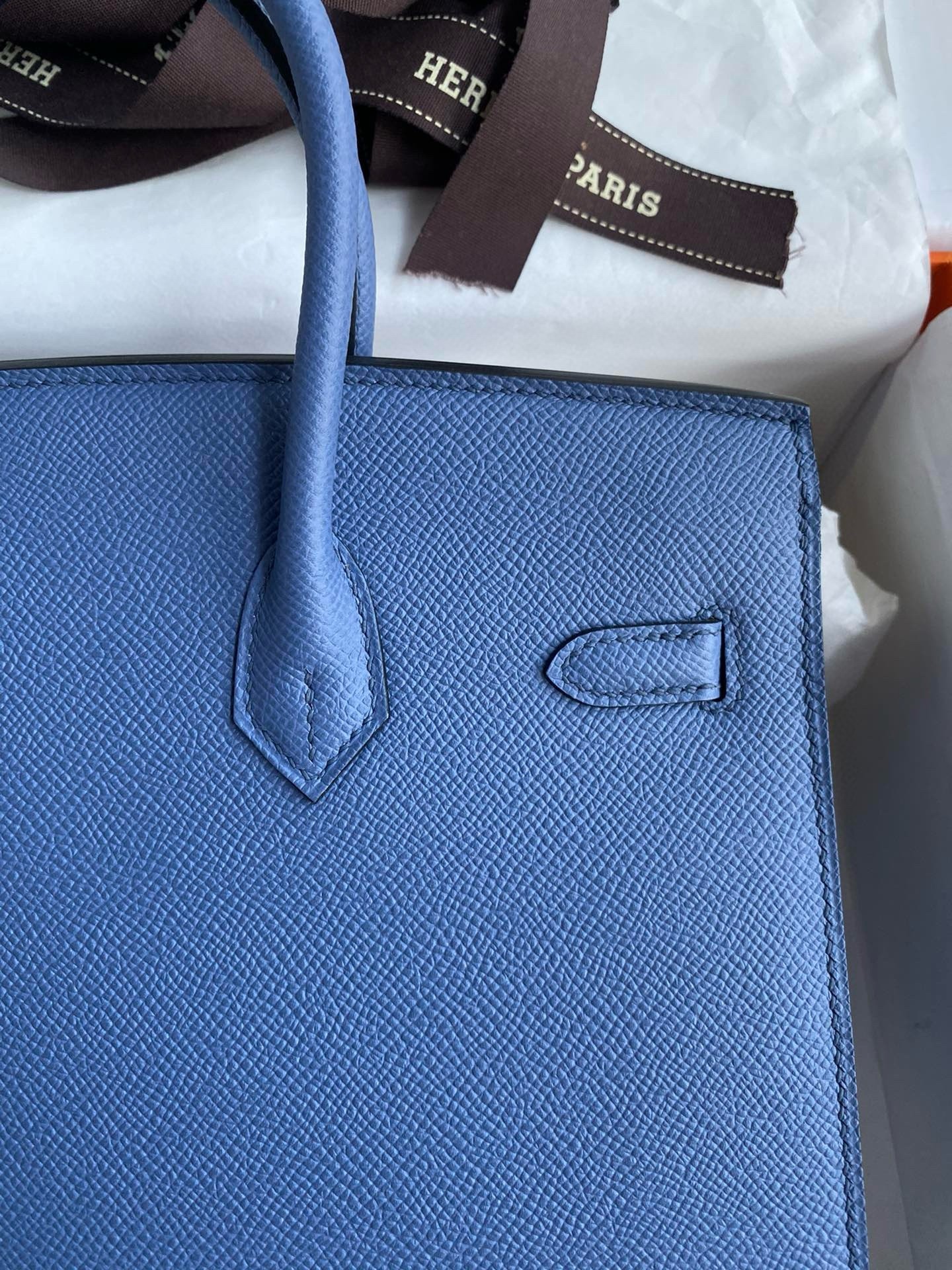 Hermes Birkin 25 Sellier Handmade Bag in Blue Brighton Epsom Calfskin