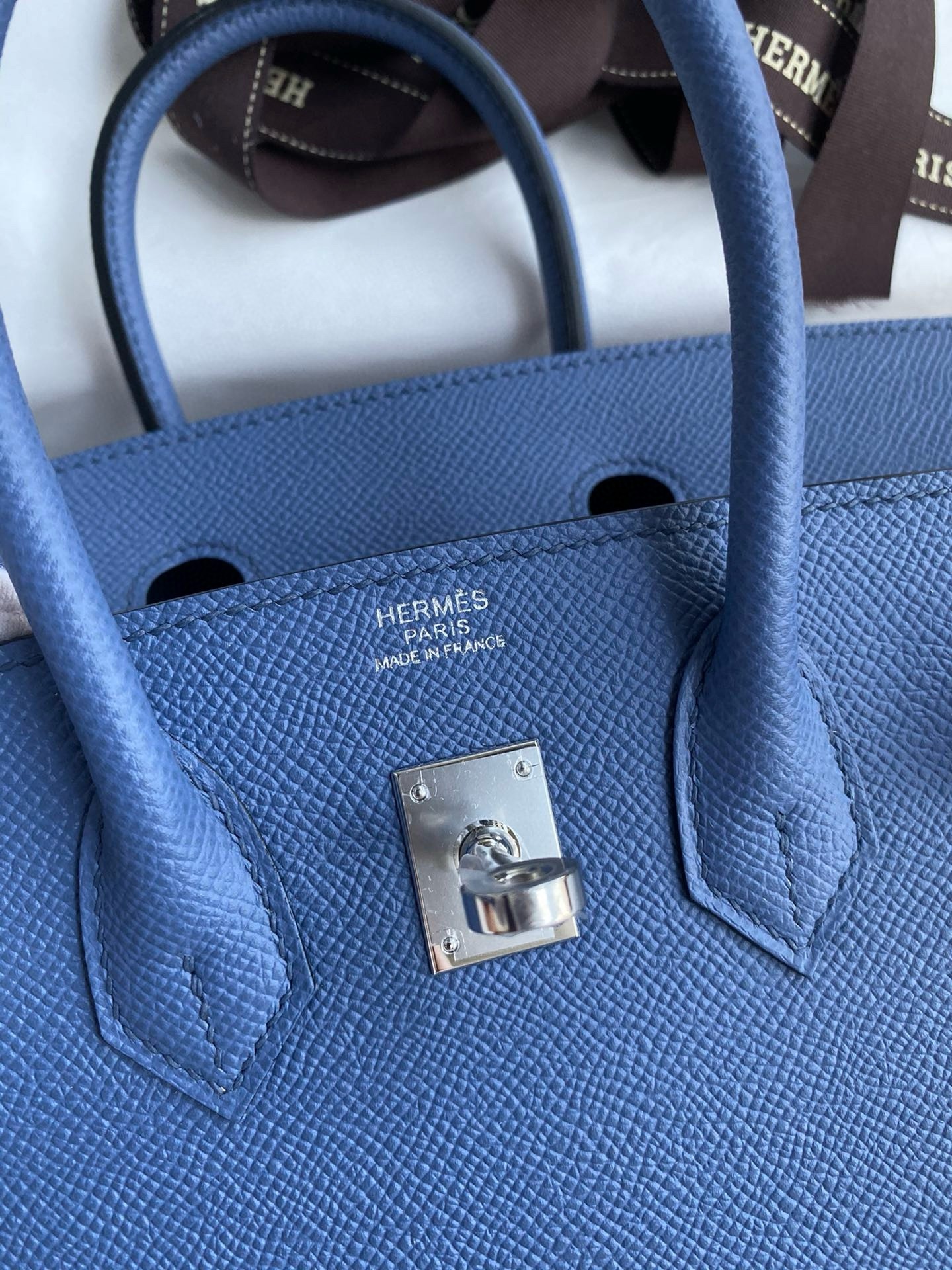 Hermes Birkin 25 Sellier Handmade Bag in Blue Brighton Epsom Calfskin