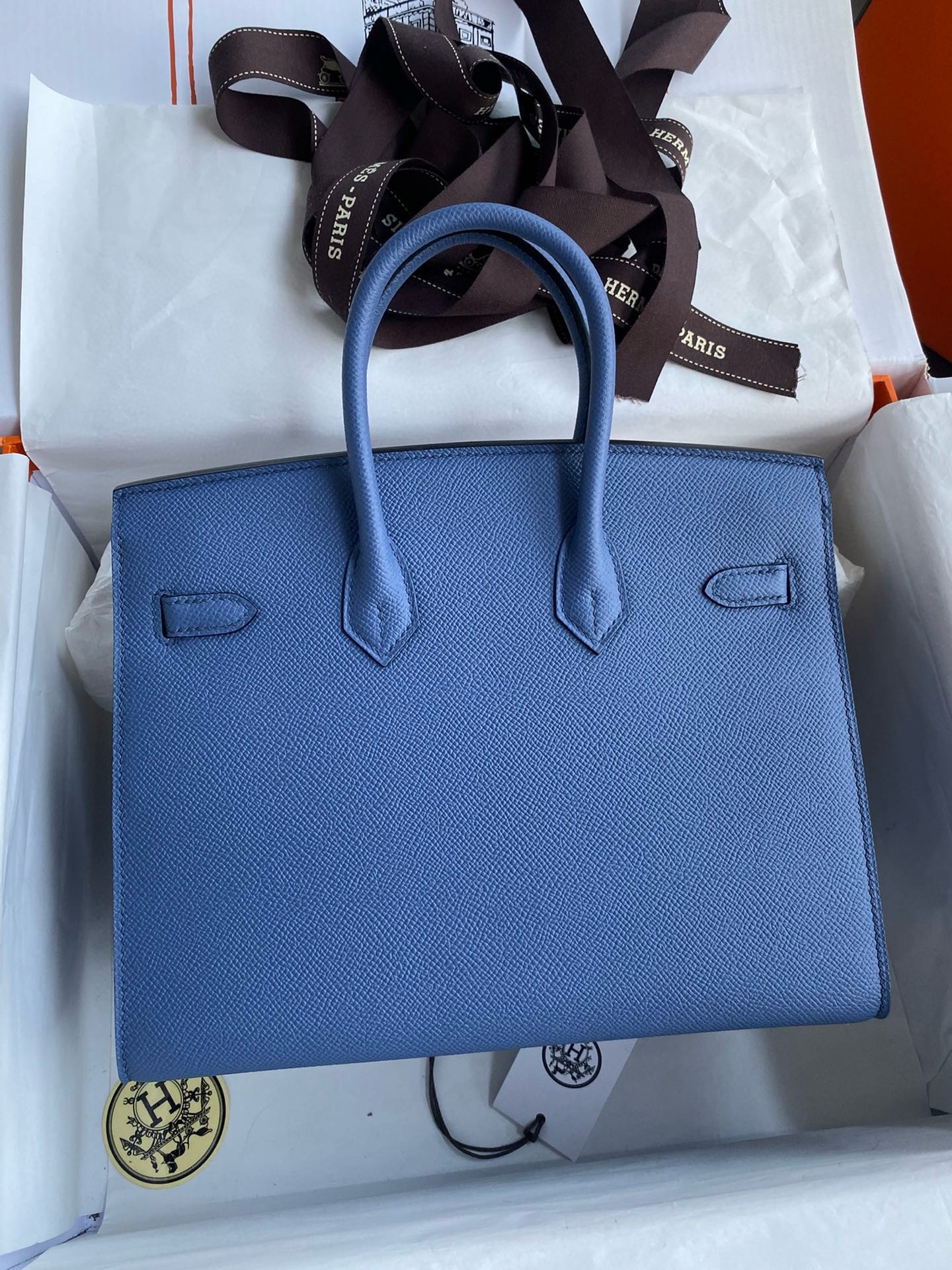 Hermes Birkin 25 Sellier Handmade Bag in Blue Brighton Epsom Calfskin