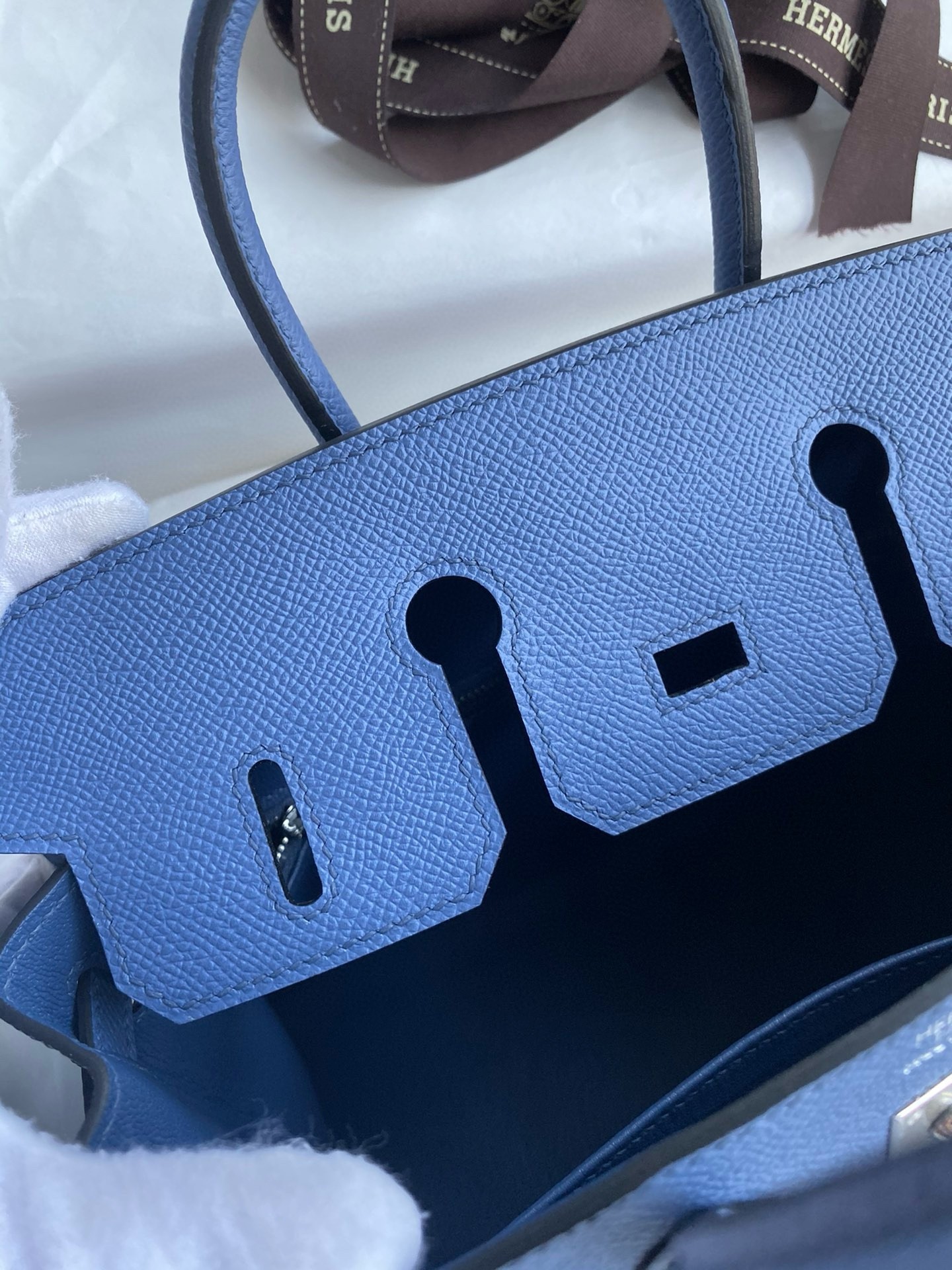 Hermes Birkin 25 Sellier Handmade Bag in Blue Brighton Epsom Calfskin