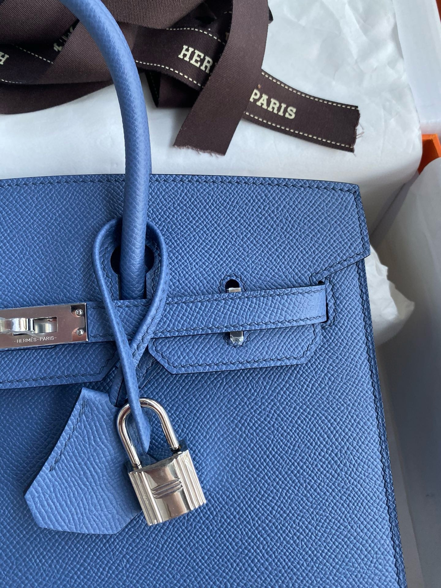 Hermes Birkin 25 Sellier Handmade Bag in Blue Brighton Epsom Calfskin