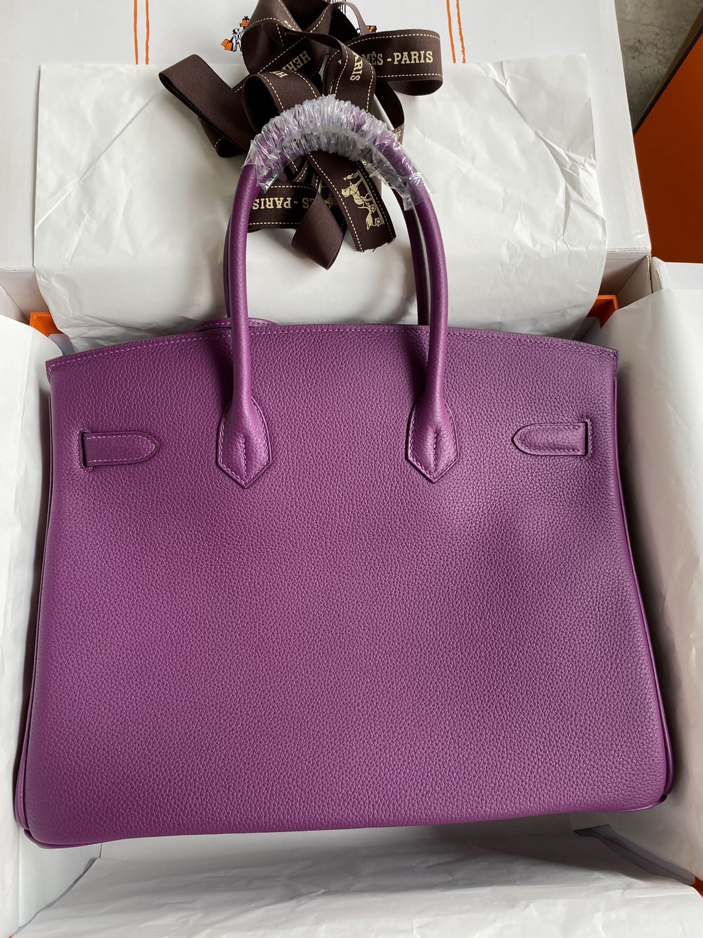 Hermes Birkin 35 Retourne Handmade Bag in Anemone Clemence Leather