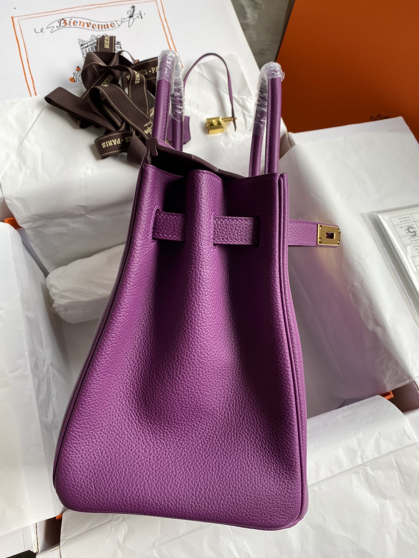 Hermes Birkin 35 Retourne Handmade Bag in Anemone Clemence Leather