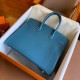 Hermes Birkin 35 Retourne Handmade Bag in Blue Jean Clemence Leather