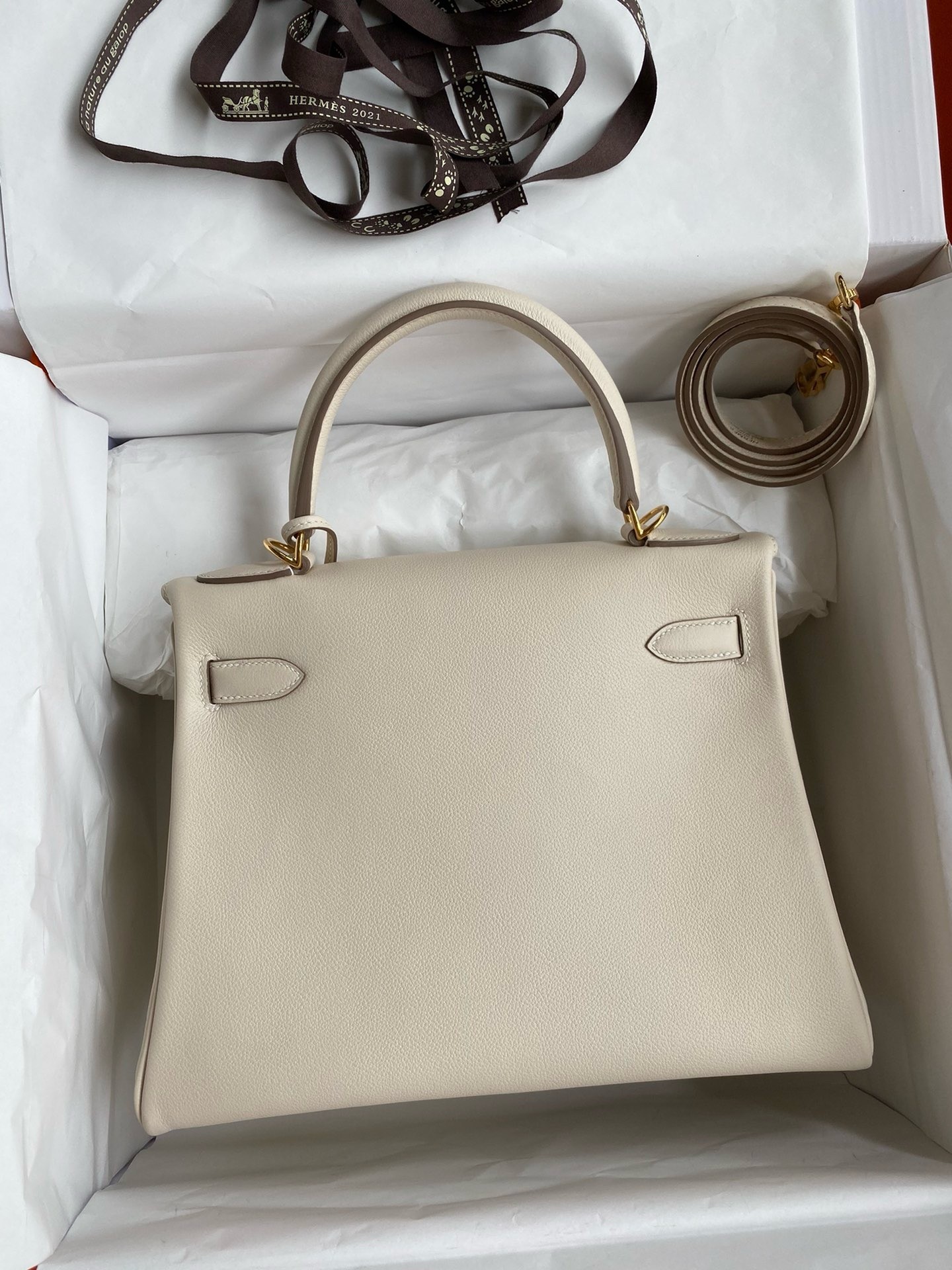 Hermes Kelly Retourne 28 Handmade Bag in Craie Evercolor Calfskin